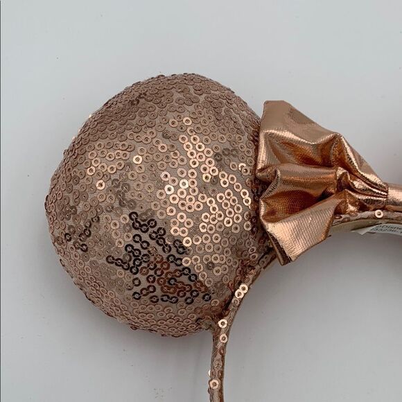 Sequin rose gold pink Disney Mickey Mouse Ears Headband with Bow - Picture 2 of 6